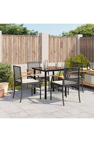 vidaxl Garden furniture set with cushions, 5 pieces, black, polyrattan