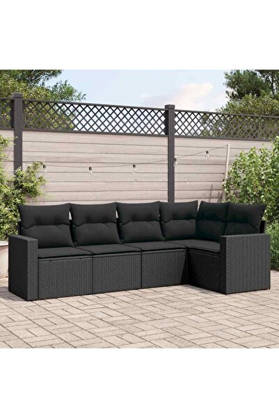 vidaxl Set mobilier de gradina cu perne, 5 piese, negru, poliratan