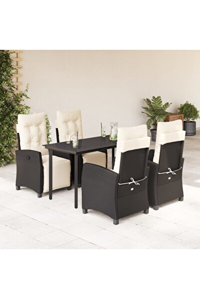 vidaxl Set mobilier de gradina cu perne, 5 piese, negru, poliratan
