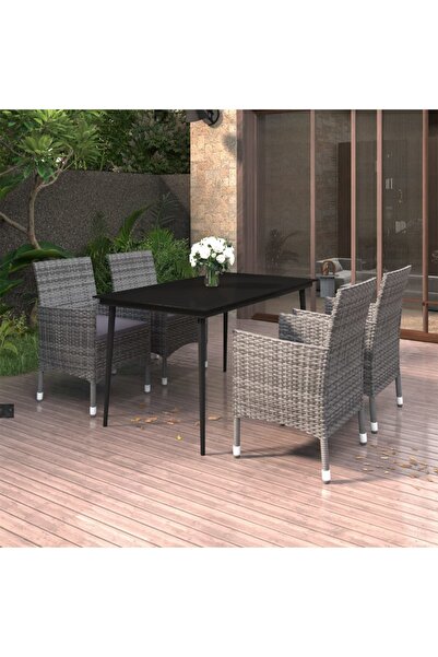 vidaxl Set mobilier de gradina cu perne 5 piese poliratan & sticla