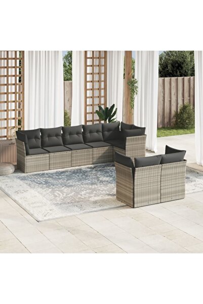 vidaxl Set mobilier de gradina cu perne, 8 piese gri deschis poliratan