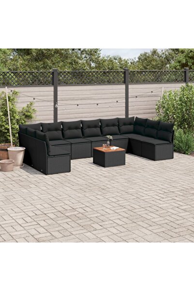 vidaxl Set canapele de gradina cu perne, 11 piese, negru, poliratan