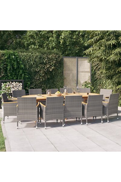 vidaxl Set mobilier de gradina cu perne, 13 piese, gri