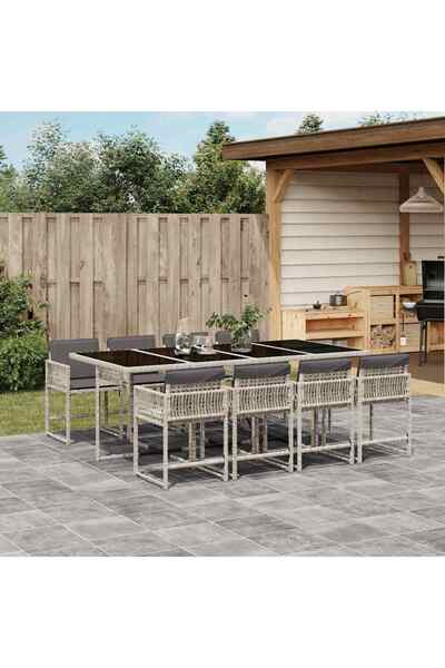 vidaxl Set mobilier gradina cu perne, 9 piese, gri deschis, poliratan