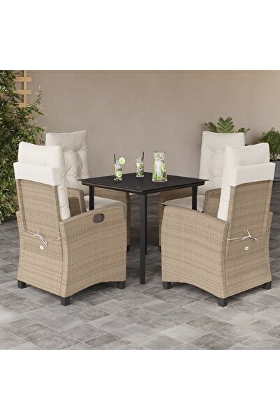 vidaxl Set mobilier de gradina cu perne, 5 piese, bej, poliratan