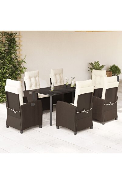 vidaxl Set mobilier de gradina cu perne, 7 piese, maro, poliratan