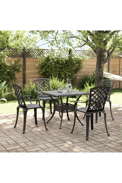 vidaxl Set mobilier de gradina, 5 piese, negru, aluminiu turnat