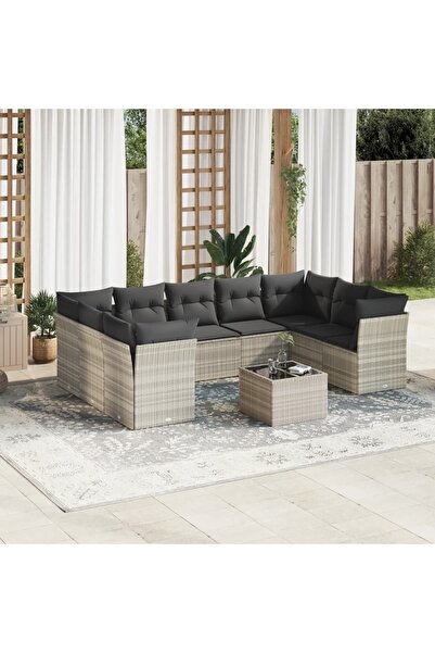 vidaxl Set canapele de gradina cu perne 10 piese gri deschis poliratan