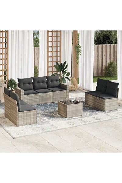 vidaxl Set mobilier de gradina cu perne, 8 piese gri deschis poliratan