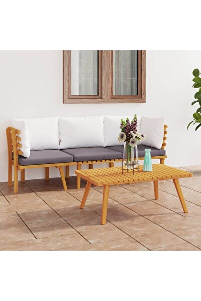 vidaxl Set mobilier de gradina cu perne, 3 piese, lemn masiv acacia
