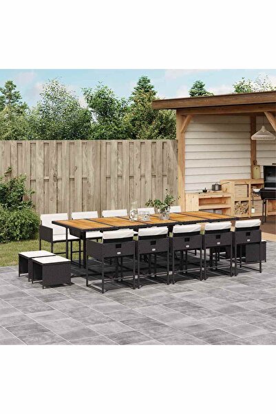 vidaxl Set mobilier de gradina cu perne, 15 piese, negru, poliratan