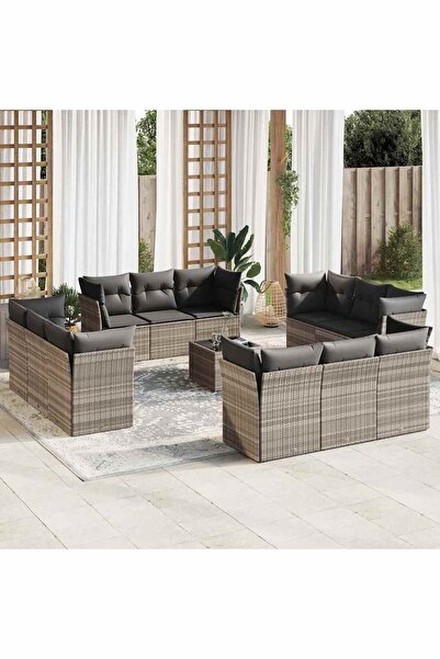 vidaxl Set canapele de gradina cu perne, 13piese gri deschis poliratan