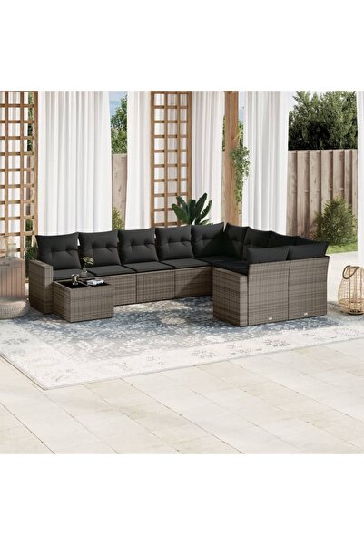 vidaxl Garden furniture set with cushions, 10 pieces, grey, polyrattan