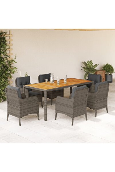vidaxl Garden furniture set with cushions, 7 pieces, grey, polyrattan