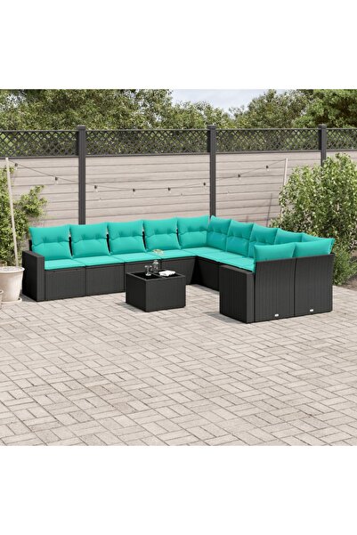 vidaxl Set canapele de gradina cu perne, 11 piese, negru, poliratan