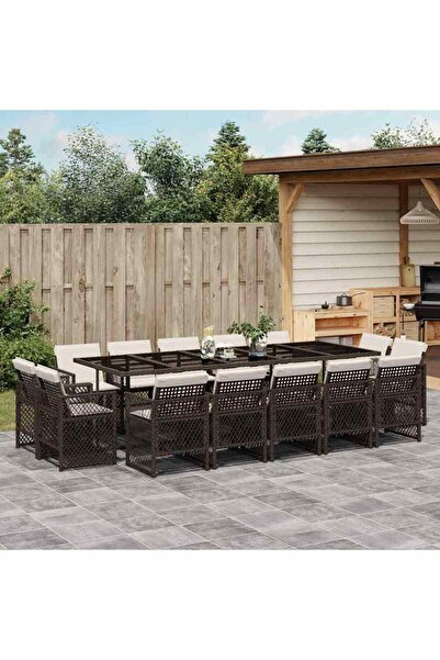 vidaxl Garden furniture set with cushions, 15 pieces, brown, polyrattan