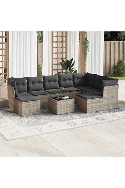 vidaxl Set mobilier de gradina cu perne, 10 piese, gri, poliratan