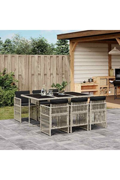 vidaxl Garden furniture set with cushions, 7 pieces, light grey polyrattan