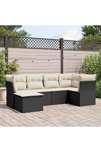 vidaxl Garden furniture set with cushions, 6 pieces, black, polyrattan