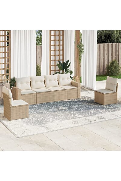 vidaxl Garden sofa set with cushions, 6 pieces, beige, polyrattan