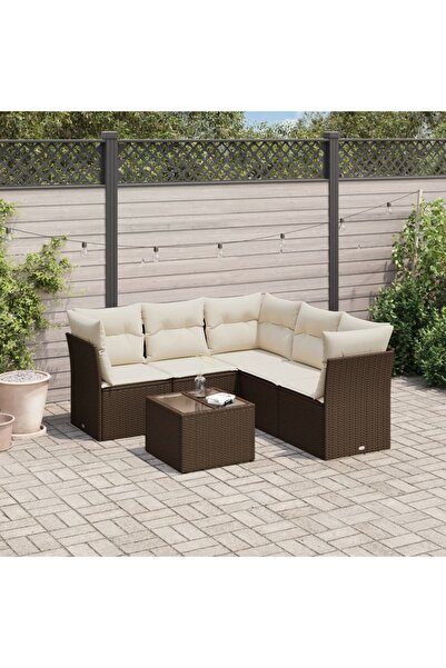 vidaxl Garden sofa set with cushions, 6 pieces, brown, polyrattan