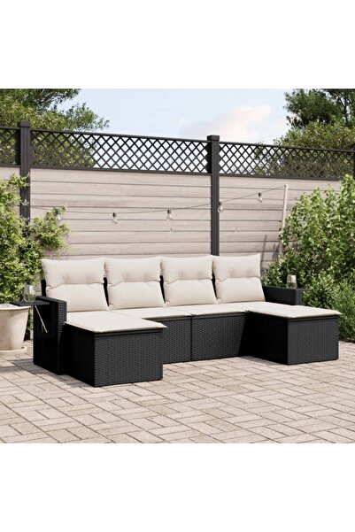vidaxl Set mobilier de gradina cu perne, 6 piese, negru, poliratan