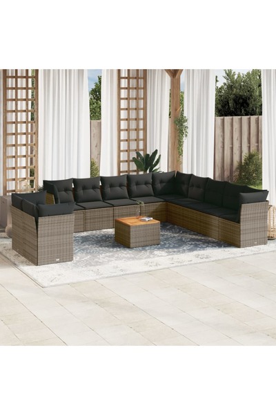 vidaxl Set canapea de gradina cu perne, 12 piese, gri, poliratan