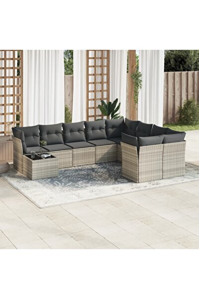 vidaxl Set canapele de gradina cu perne 10 piese gri deschis poliratan