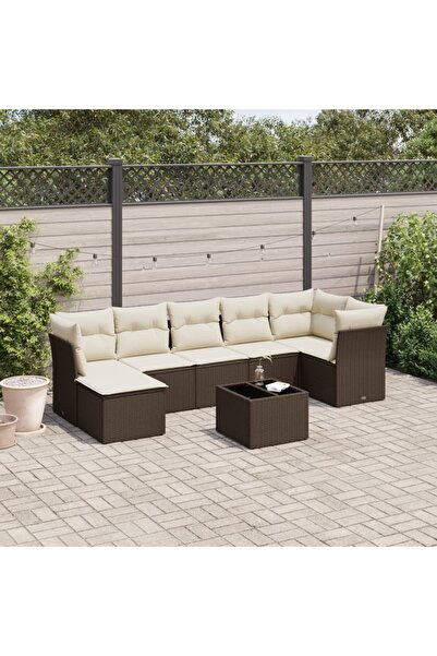 vidaxl Set canapele de gradina cu perne, 8 piese, maro, poliratan