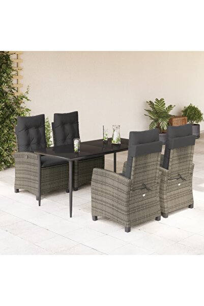 vidaxl Set mobilier de gradina cu perne, 5 piese, gri, poliratan