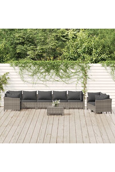 Concept Set mobilier de grădină cu perne, 9 piese, gri, poliratan