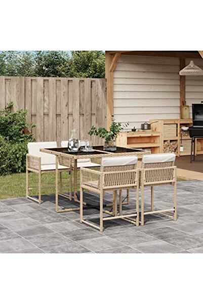 vidaxl Set mobilier de gradina cu perne, 5 piese, bej, poliratan