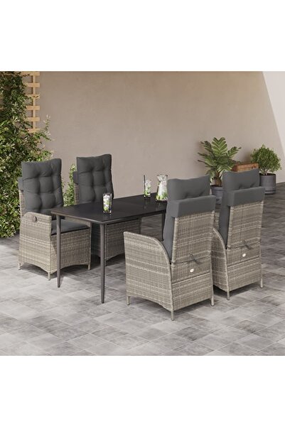 vidaxl Set mobilier de gradina cu perne, 5 piese gri deschis poliratan