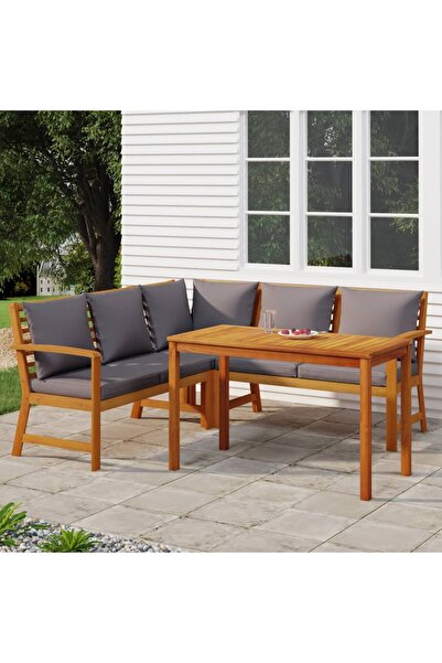 vidaxl Set mobilier de gradina cu perne, 4 piese, lemn masiv de acacia