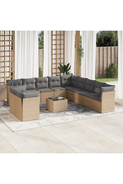 vidaxl Garden sofa set with cushions, 12 pieces, beige, polyrattan