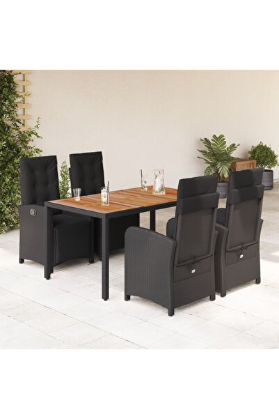 vidaxl Set mobilier de gradina cu perne, 5 piese, negru, poliratan