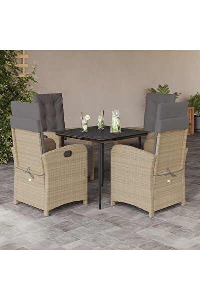 vidaxl Set mobilier pentru gradina, 5 piese, cu perne, bej, poliratan