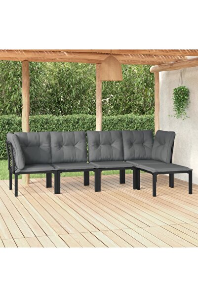 vidaxl Set mobilier de gradina, 5 piese, negru/gri, poliratan