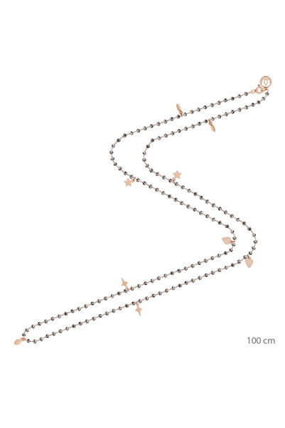 Emiliano Jewellery Hematit Boncuklu Rose Altın Kaplama Rosary Gümüş Kolye
