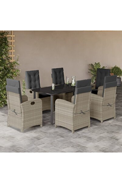 vidaxl Set mobilier de gradina cu perne, 7 piese gri deschis poliratan