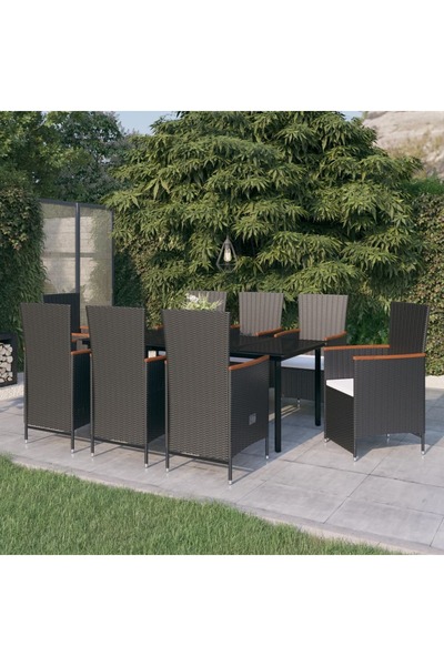 vidaxl Set mobilier de gradina cu perne, 9 piese, negru