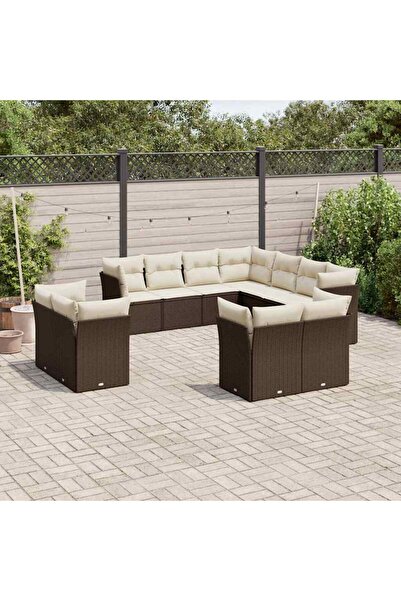 vidaxl Garden sofa set with cushions, 11 pieces, brown, polyrattan