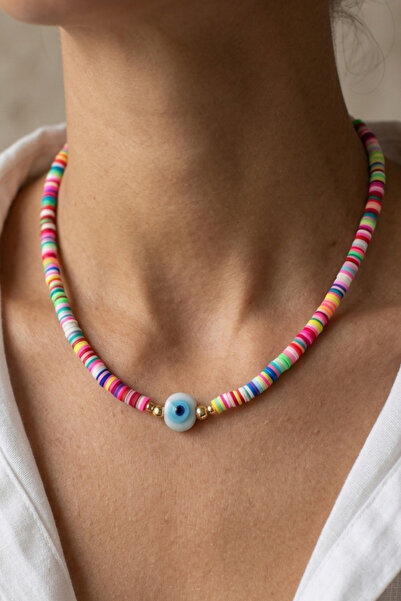MiMi Nazar Boncuklu Renkli Fimo Yazlık Choker Kolye