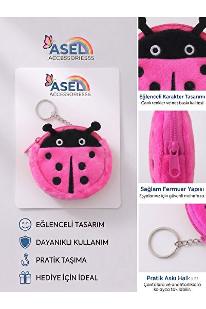 Aselaksesuarr Sevimli Figürlü Peluş Kancalı Mini Kız Çocuk Cüzdanı ve Çanta A...