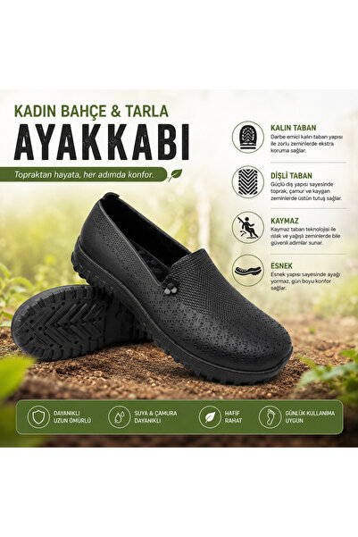 Emek Kaymaz-Dişli-Kalın Taban Su Geçirmez Bahçe Tarla İş Lastik Ayakkabı