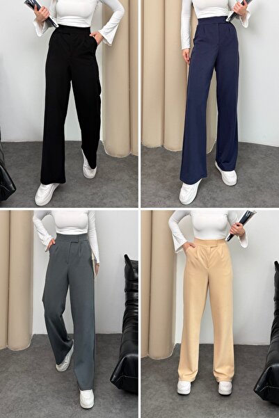 mmetalic Pantaloni Palazzo din Lycra pentru femei, cu talie înaltă, închidere...