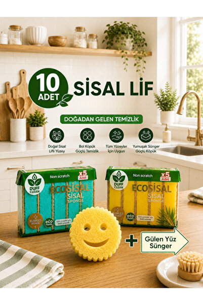 DUFF CLEAN Eco Sisal 10 Adet SisalLifli Sisal Sünger Çok Amaçlı Mutfak Temizl...