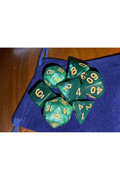 zerzembe DND EPOKSİ Frp Zar Seti 7li Set Dnd Zarı Dungeons And Dragons Masaüstü Oyun Zarı YEŞİL MERMER
