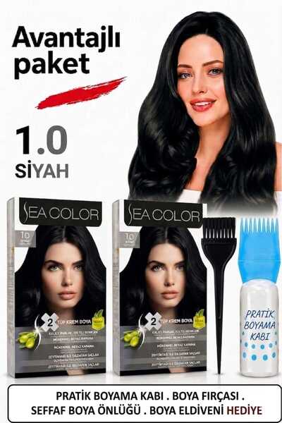 Sea Color Set Saç Boyası 1.0 Siyah 2 Li 2 Kutu+Pratik Boya Kabı