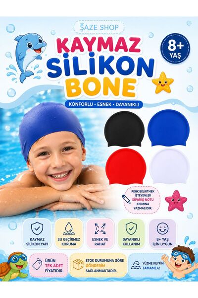 SAZE Kaymaz Silikon Yüzücü Bonesi Çocuk Yüzme Bonesi 8+ Yaş Tekli